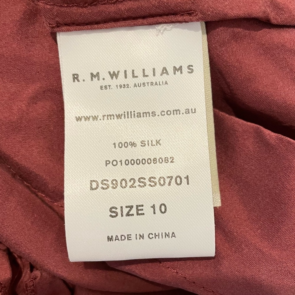R.M. Williams 100% silk mini dress elastic waist maroon ladies size 10 - Picture 7 of 8